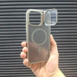 قاب (کاور، گارد، کیس) آیفون 16 نرمال (iphone 16) مات مگ سیف و محافظ لنز دار هولدر دار استند شو طوسی نقره ای