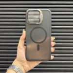 قاب (کاور، گارد، کیس) آیفون 16 نرمال (iphone 16) مات مگ سیف و محافظ لنز دار هولدر دار استند شو طوسی مشکی