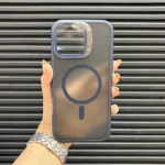 قاب (کاور، گارد، کیس) آیفون 16 نرمال (iphone 16) مات مگ سیف و محافظ لنز دار هولدر دار استند شو طوسی سرمه ای