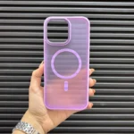 قاب (کاور، گارد، کیس) آیفون 16 نرمال (iphone 16 ) یانگ کیت مات مگ سیف و محافظ لنز دار برجسته بنفش صورتی