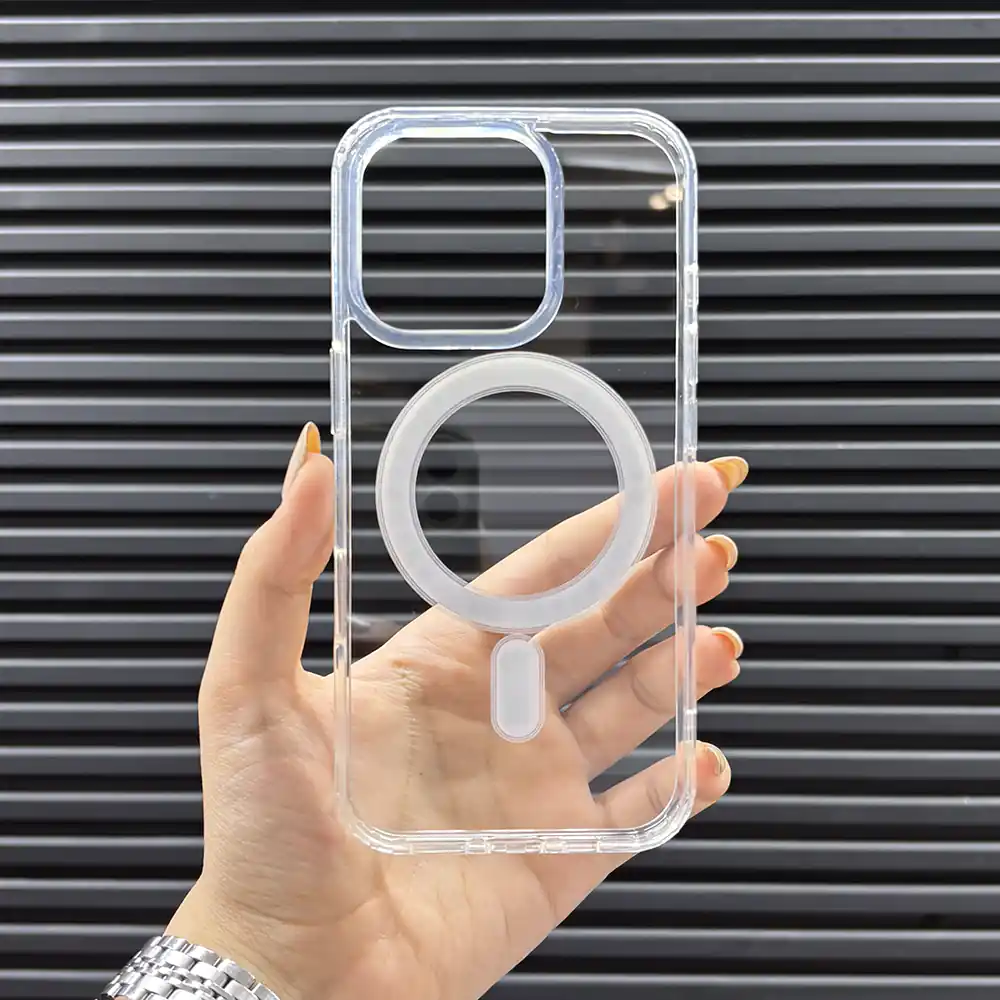 قاب (کاور، گارد، کیس) آیفون 16 پرو (iphone 16 pro) شفاف شیشه ای بی رنگ ارزان مگ سیف و محافظ لنز دار سفید