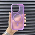 قاب (کاور، گارد، کیس) آیفون 16 پرو دخترانه (iphone 16 pro) یانگ کیت مات مگ سیف و محافظ لنز دار طرح برجسته بنفش صورتی