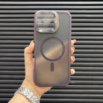 قاب (کاور، گارد، کیس) آیفون 16 پرومکس (iphone 16 pro max) مات مگ سیف و محافظ لنز دار هولدر دار استند شو طوسی بنفش