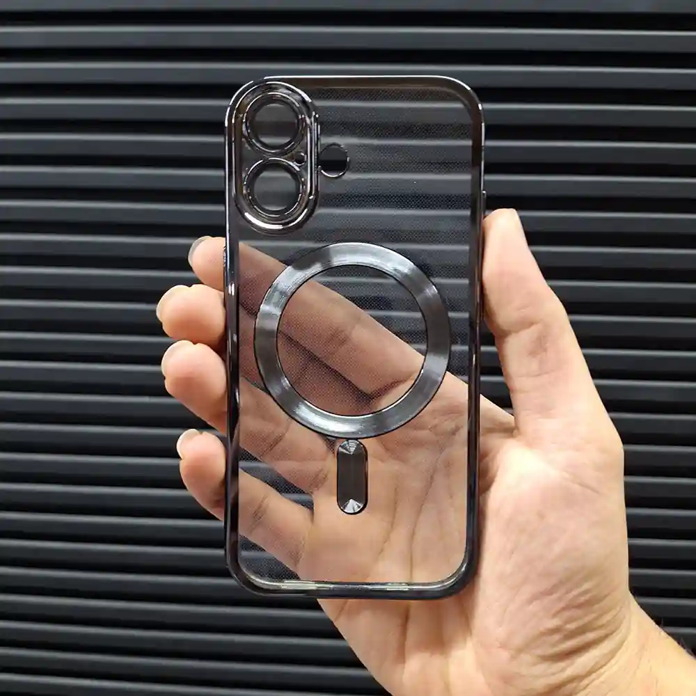 قاب (کاور، گارد، کیس) آیفون 16 نرمال (iphone) شفاف شیشه ای ژله ای tpu مگ سیف (مگنتی) و محافظ لنز دار مشکی