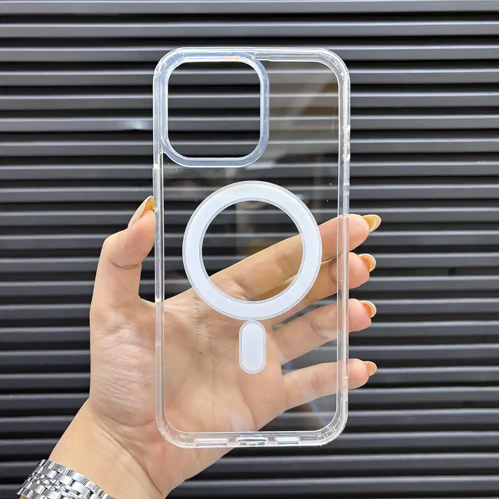قاب (کاور، گارد، کیس) آیفون (iphone) شفاف شیشه ای ارزان مگ سیف و محافظ لنز دار سفید
