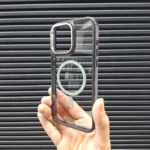 قاب (کاور، گارد، کیس) آیفون (iphone) stylish دور فلزی شفاف شیشه ای بی رنگ ارزان مگ سیف و محافظ لنز دار نقره ای