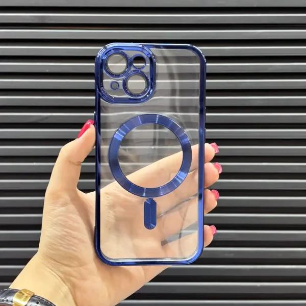 قاب (کاور، گارد، کیس) آیفون نرمال (iphone) شفاف شیشه ای ژله ای tpu مگ سیف (مگنتی) و محافظ لنز دار سرمه ای