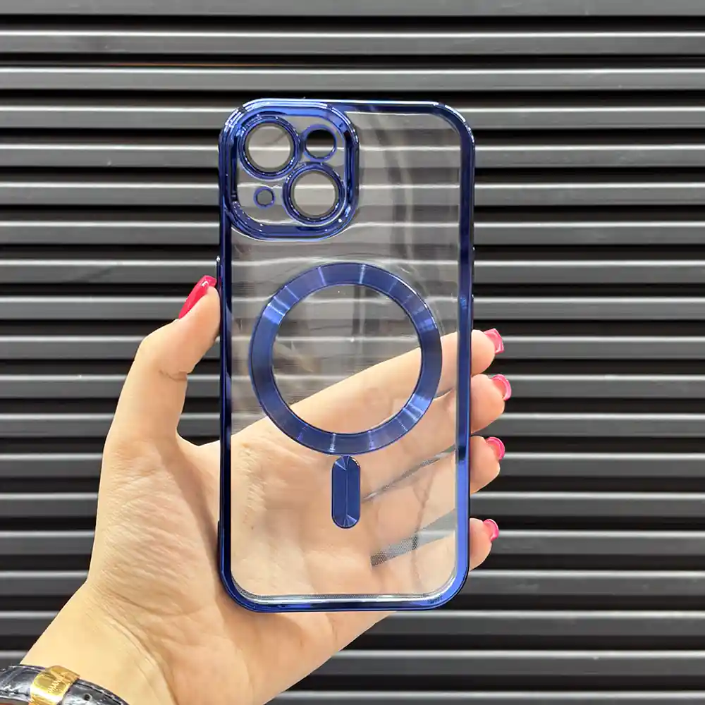 قاب (کاور، گارد، کیس) آیفون نرمال (iphone) شفاف شیشه ای ژله ای tpu مگ سیف (مگنتی) و محافظ لنز دار سرمه ای