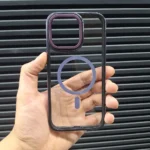 قاب (کاور، گارد، کیس) آیفون (iphone) stylish دور فلزی شفاف شیشه ای بی رنگ ارزان مگ سیف و محافظ لنز دار بنفش