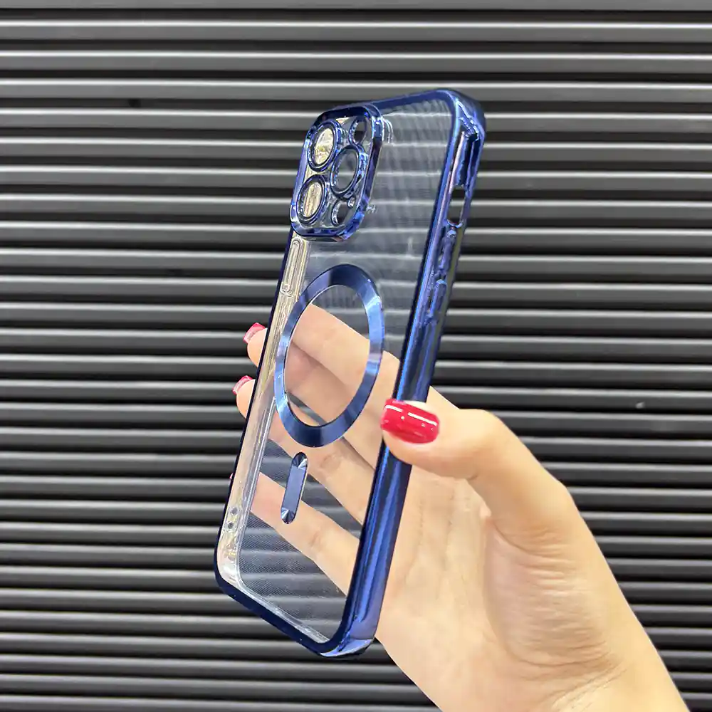 قاب (کاور، گارد، کیس) آیفون (iphone) شفاف شیشه ای ژله ای tpu مگ سیف (مگنتی) و محافظ لنز دار سرمه ای
