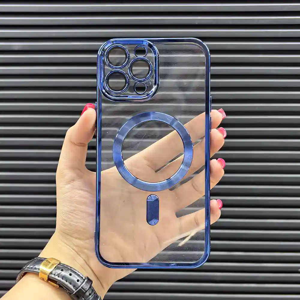قاب (کاور، گارد، کیس) آیفون (iphone) شفاف شیشه ای ژله ای tpu مگ سیف (مگنتی) و محافظ لنز دار سرمه ای