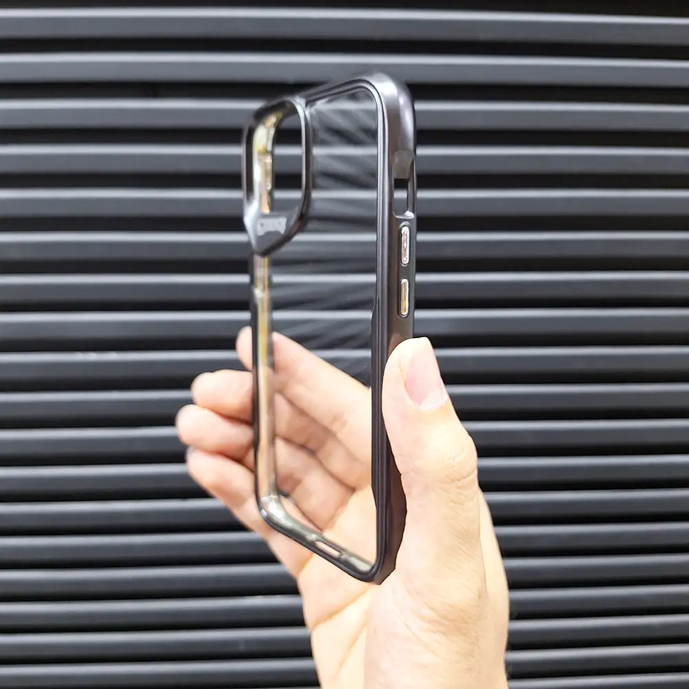 قاب (کاور، گارد، کیس) اپل آیفون (iphone) شفاف شیشه ای بی رنگ دکمه فلزی gear4 D30 مشکی