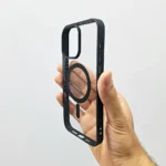 قاب (کاور، گارد، کیس) اپل آیفون (iphone) شفاف شیشه ای دور رنگ مگ سیف (مگنتی) مشکی