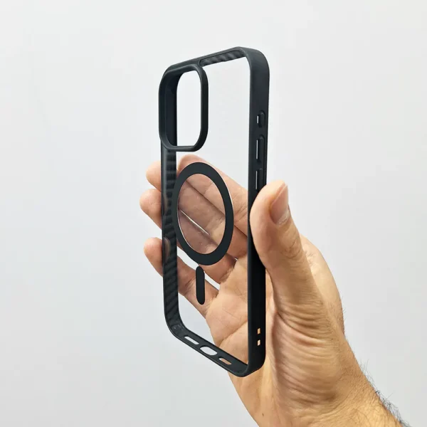 قاب (کاور، گارد، کیس) اپل آیفون (iphone) شفاف شیشه ای دور رنگ مگ سیف (مگنتی) مشکی