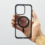 قاب (کاور، گارد، کیس) اپل آیفون (iphone) شفاف شیشه ای دور رنگ مگ سیف (مگنتی) مشکی