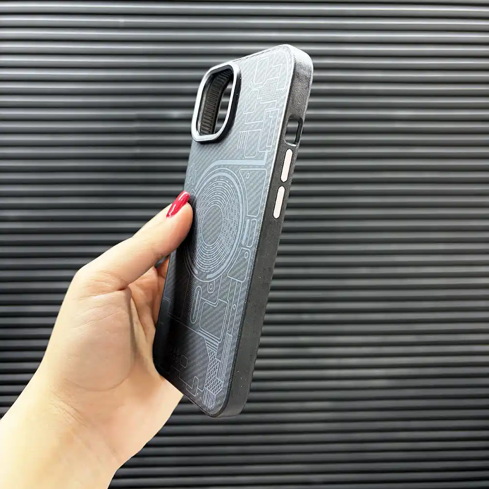 قاب (کاور، گارد، کیس) اپل آیفون (iphone) طرح کربن با لبه محافظ لنز مشکی