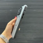 قاب (کاور، گارد، کیس) اپل آیفون (iphone) مات مگ سیف و محافظ لنز دار برجسته مشکی