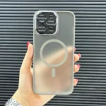 قاب (کاور، گارد، کیس) اپل آیفون (iphone) مات مگ سیف و محافظ لنز دار برجسته طوسی