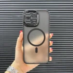 قاب (کاور، گارد، کیس) اپل آیفون (iphone) مات مگ سیف و محافظ لنز دار برجسته مشکی
