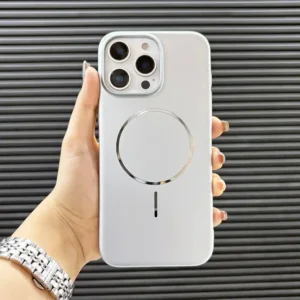 قاب گوشی (کاور، گارد، کیس) اپل آیفون (iphone) ساده pc نازک مگ سیف دار (مگنتی - آهنربایی) نقره ای تیتانیوم